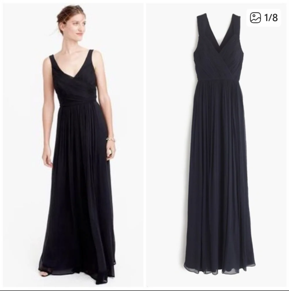 J. Crew Black Silk Chiffon Formal Dress Size 8 Petite